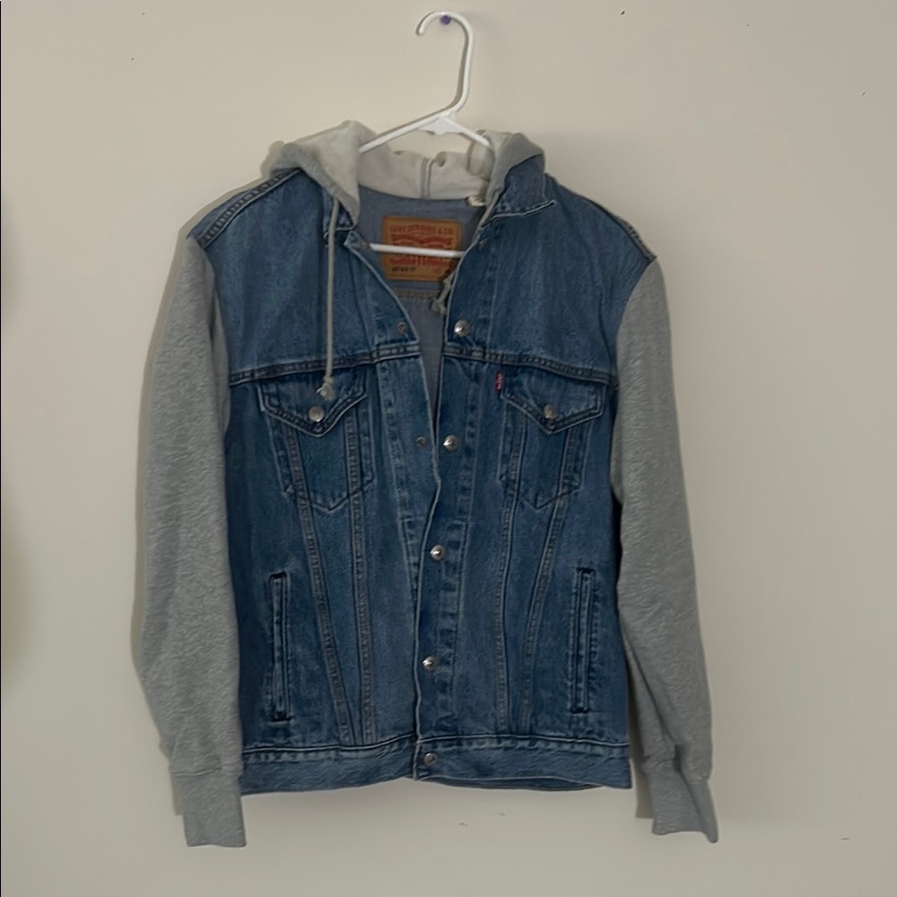 Levi's Denim Jacket with Gray Hoodie Sleeves. New. No tag.